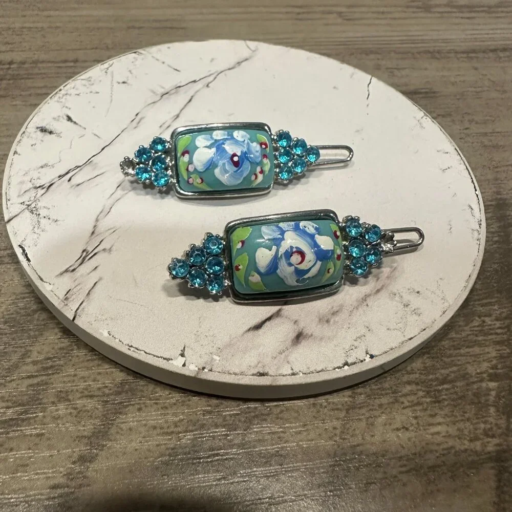 EUC Vintage Hairclip Set Blue Green & White - Picture 3 of 9